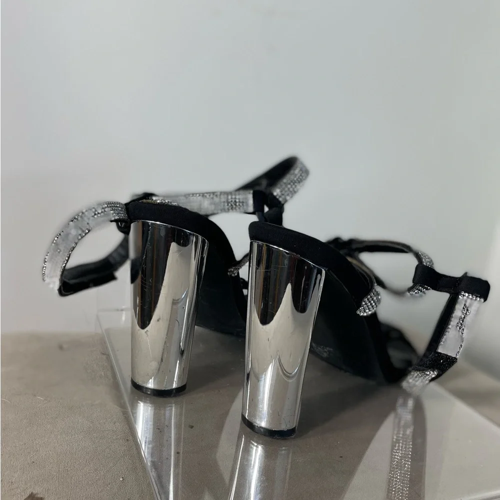Rhinestones Silver Chunky Heel Sandals - Picture 9 of 10